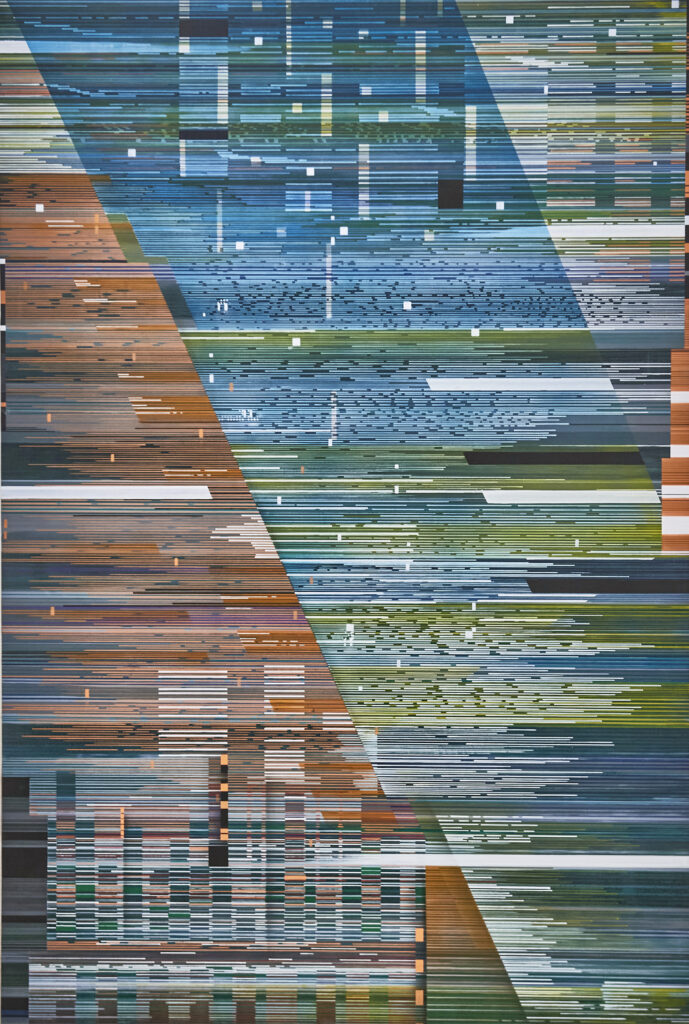 Interference 17B acrylic on paper mounted on wood panel.